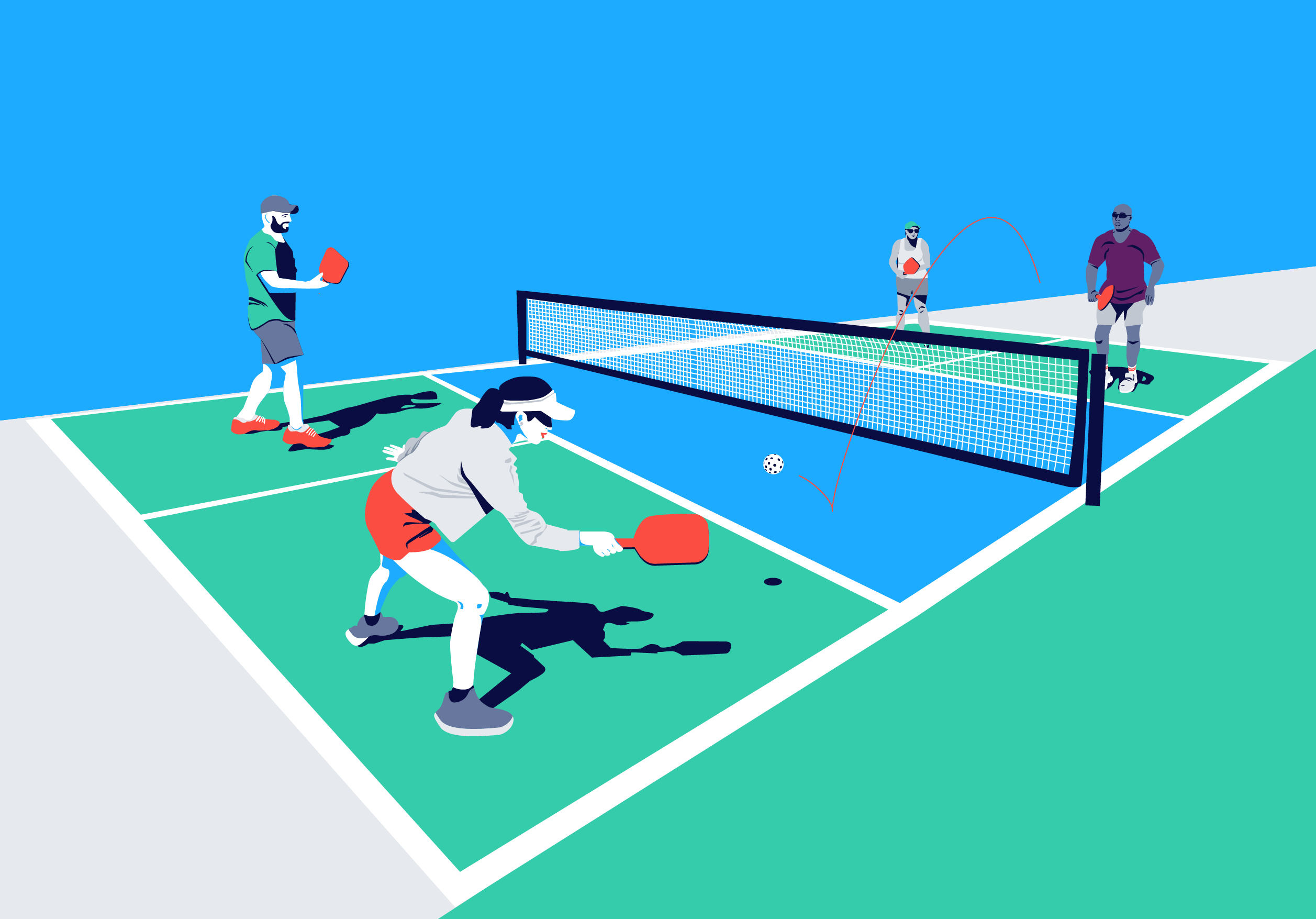 Illustration of people playing pickleball